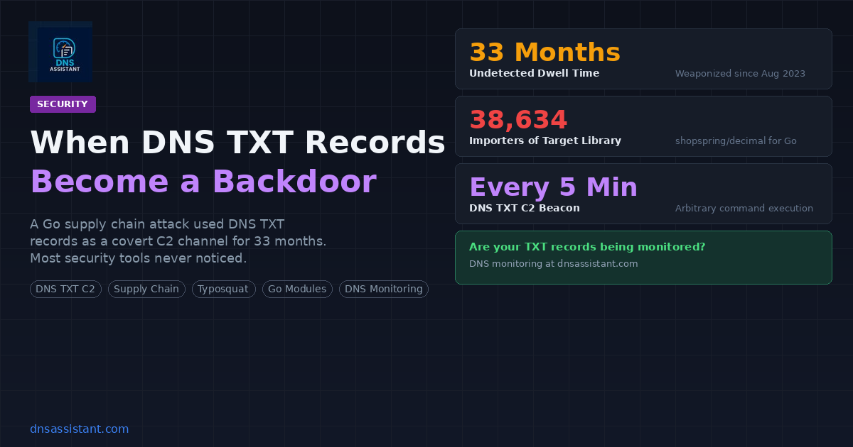 When DNS TXT Records Become a Backdoor: Lessons from a Go Supply Chain Attack