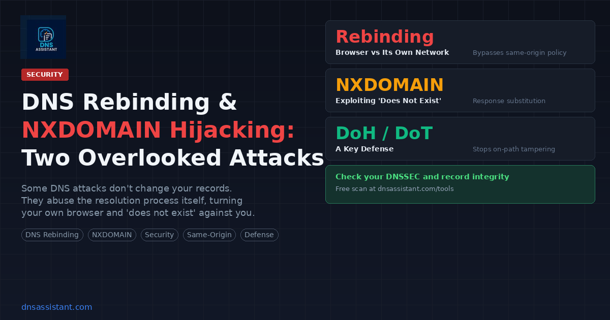 DNS Rebinding and NXDOMAIN Hijacking: Two Overlooked DNS Attacks